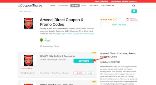 Arsenal Direct coupon