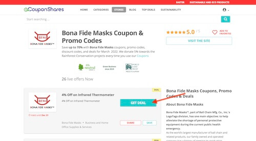 Bona Fide Masks coupon
