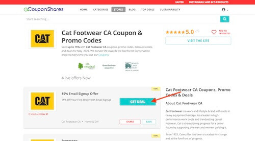 Cat Footwear CA discount code