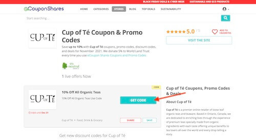 Cup of Té coupon