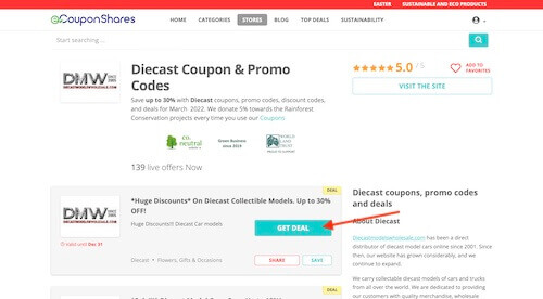 Diecast coupon