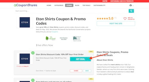 Eton Shirts discount code