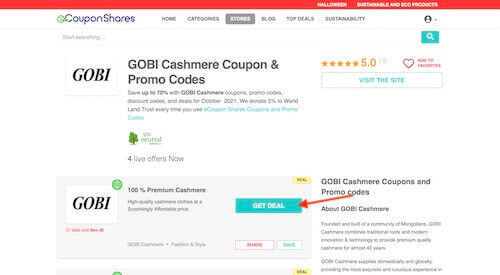 GOBI Cashmere promo code