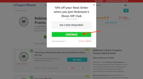 Go to the Robinson's Shoes website