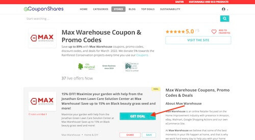 Max Warehouse coupon