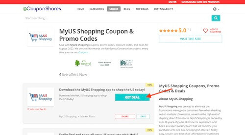 MyUS Shopping couppn