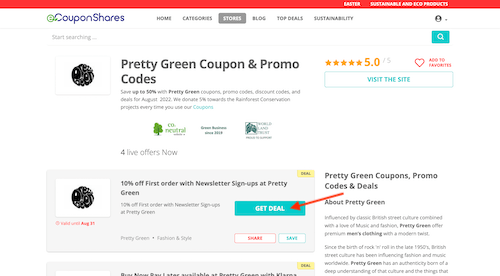 Pretty Green discount code