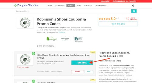 Robinson's Shoes discount code