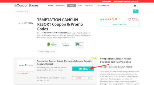 TEMPTATION CANCUN RESORT promo code